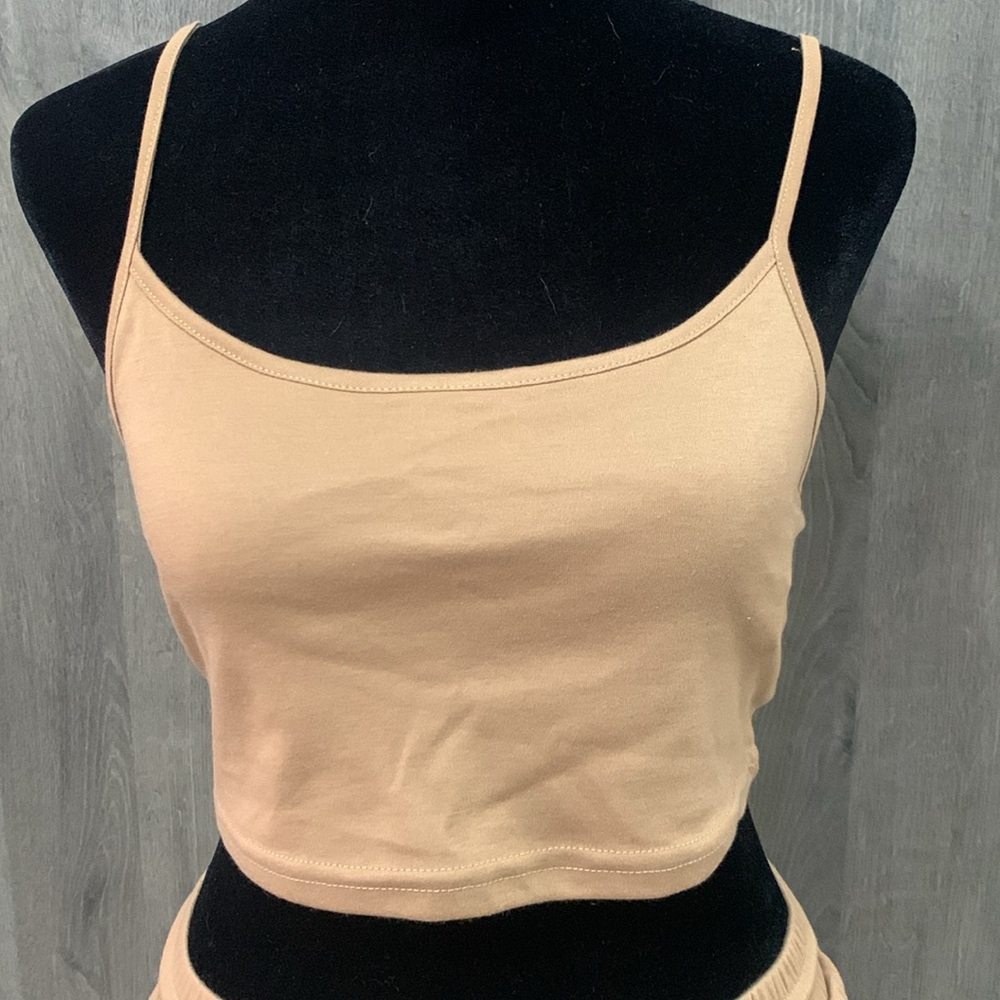 New Cider Fashions Light Brown Shorts & Crop Top Set Womens Size X-Small - Picture 2 of 11